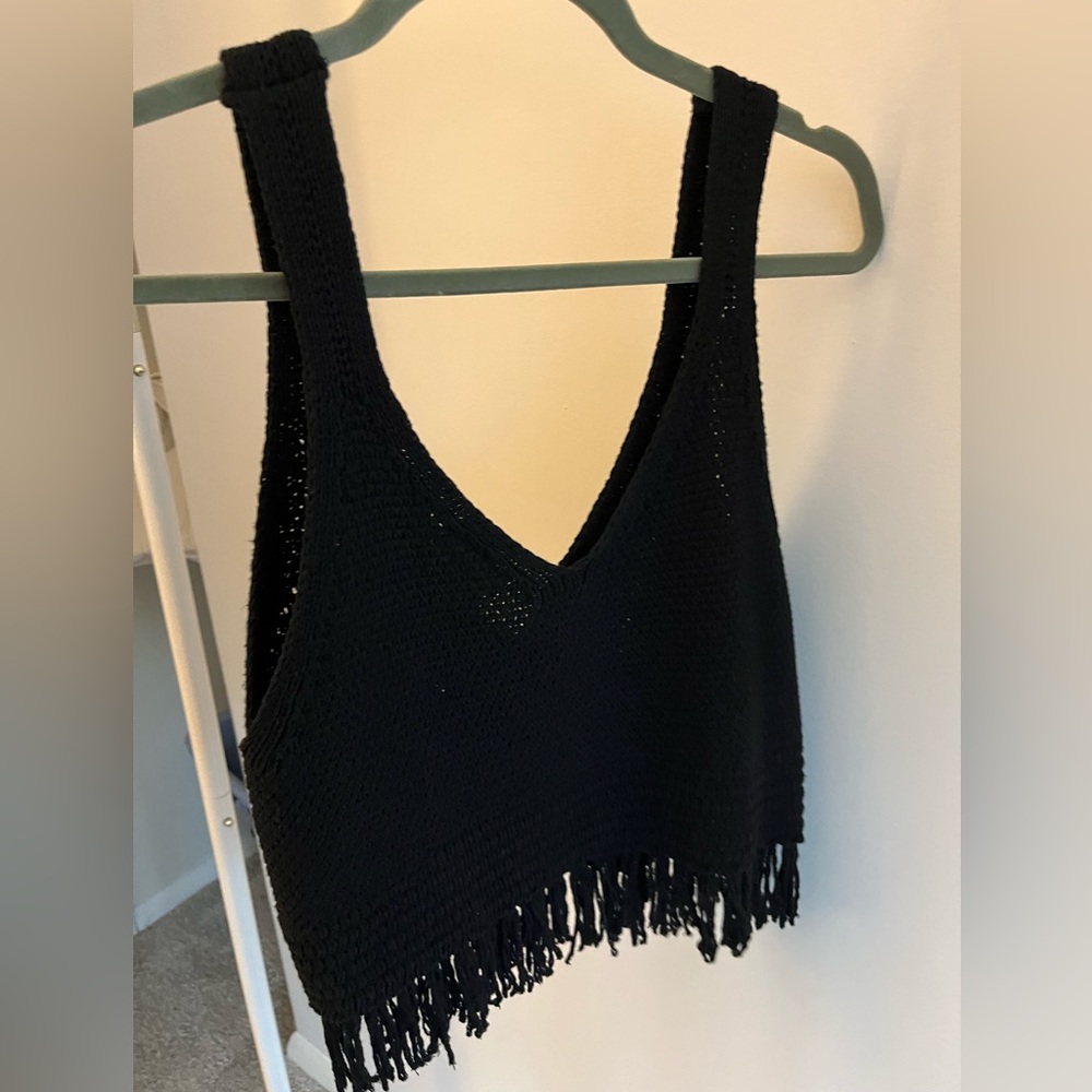 Anthropologie black fringe top